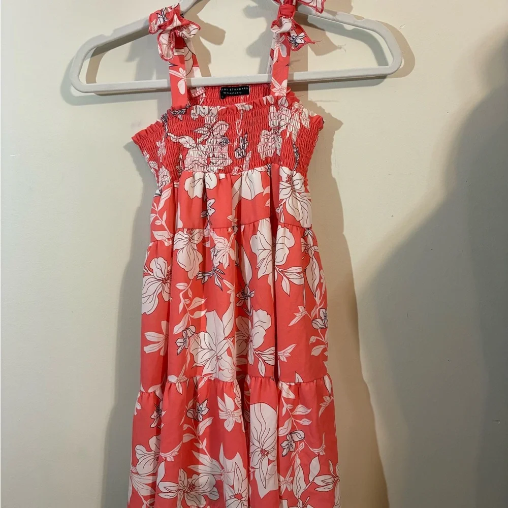 Social Standard Sanctuary Girls Dress Size 7 Coral Floral Maxi Smocked‎ sundress